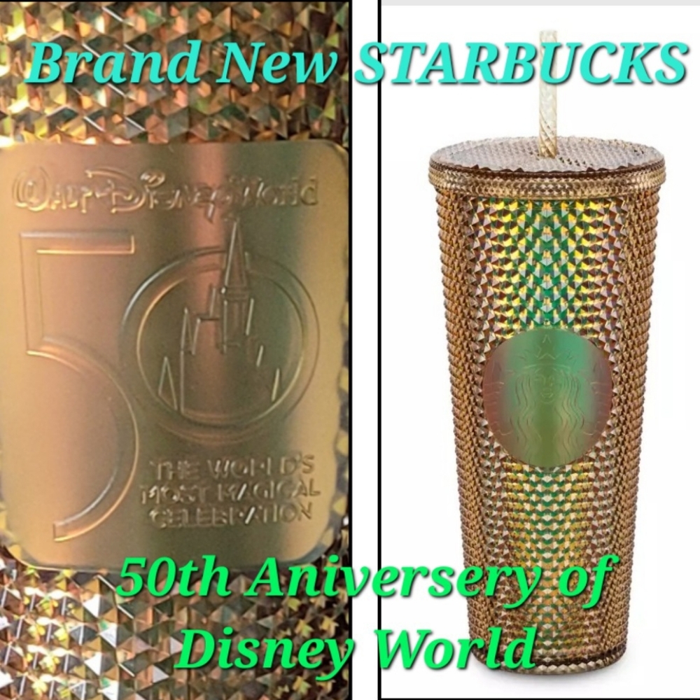 DISNEY X STARBUCKS 50th Aniversary Disney World Studed Gold Tumbler